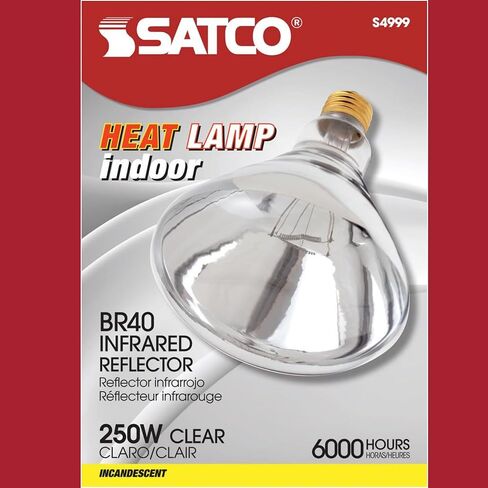 Satco S4999-250 Watt BR40 Heat Lamp Bulb, Clear Finish, Incandescent Reflector, Medium E26 Base, 2700K Warm White, 120V, Dimmable, 6000 Hour Life, CSAus Listed (2 Pack) in Kuwait