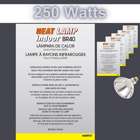 Satco S4999-250 Watt BR40 Heat Lamp Bulb, Clear Finish, Incandescent Reflector, Medium E26 Base, 2700K Warm White, 120V, Dimmable, 6000 Hour Life, CSAus Listed (2 Pack) in Kuwait