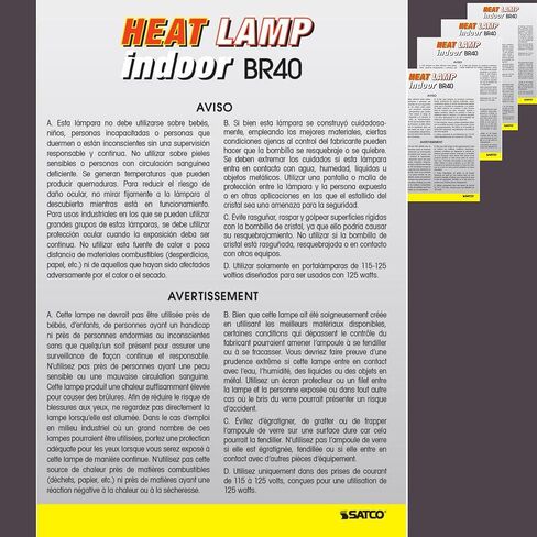 Satco S4999-250 Watt BR40 Heat Lamp Bulb, Clear Finish, Incandescent Reflector, Medium E26 Base, 2700K Warm White, 120V, Dimmable, 6000 Hour Life, CSAus Listed (2 Pack) in Kuwait