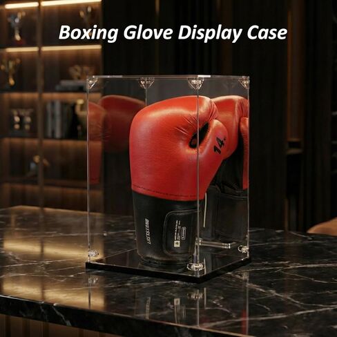 Acrylic Boxing Glove Display Case with Stand -Dual Mirrored Back & Base for Immersive View - UV Protection & Dustproof - Clear Memorabilia Cube Box for Autographed Gloves - Easy Assembly in Kuwait