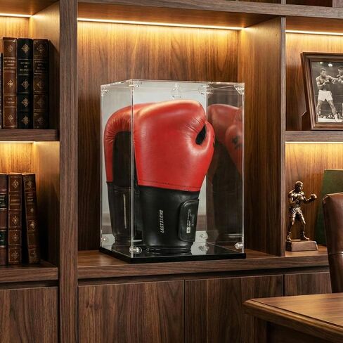 Acrylic Boxing Glove Display Case with Stand -Dual Mirrored Back & Base for Immersive View - UV Protection & Dustproof - Clear Memorabilia Cube Box for Autographed Gloves - Easy Assembly in Kuwait