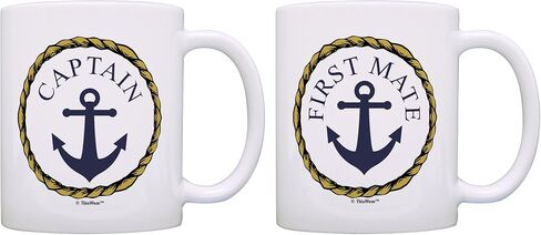 Captain and First Mate Couples Sailing Nautical Mug Bundle 2 Pack 11oz Ceramic Coffee Mugs Set in Kuwait