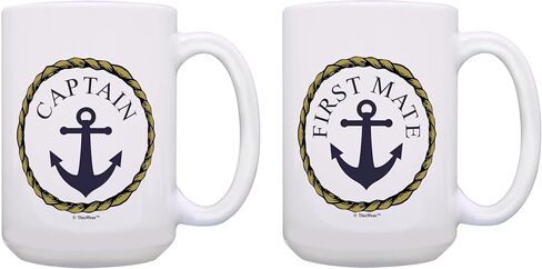 Captain and First Mate Couples Sailing Nautical Mug Bundle 2 Pack 11oz Ceramic Coffee Mugs Set in Saudi Arabia