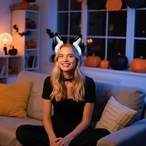 Handmade Faux Fur Fox Wolf Cat Dog Ears Headband Furry Ears Halloween Cosplay Party Costume Accessories in Saudi Arabia