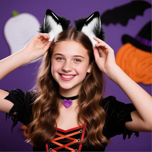 Handmade Faux Fur Fox Wolf Cat Dog Ears Headband Furry Ears Halloween Cosplay Party Costume Accessories in Saudi Arabia