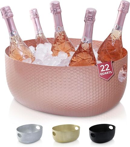 Gusto Nostro Large Beverage Tub for Parties - Metal Tub for Wine Bottles,Champagne,Beers - High Capacity Ice Bucket for Drinks - Extra Large Ice Buckets for Parties (22 qt) Outdoor Party Drink Bucket in Kuwait