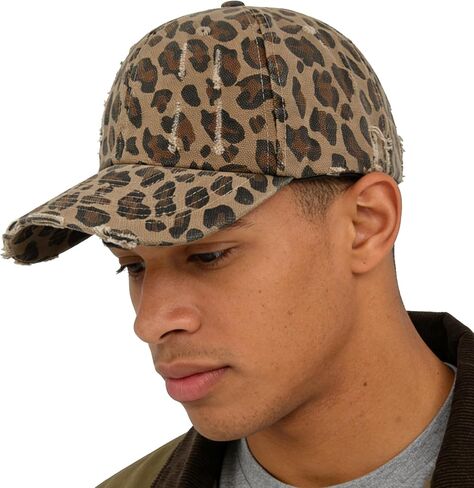 Woman Man Leopard Print Baseball Cap - Adjustable Ponytail Outdoor Golf Sun Hat Trucker Cap in Kuwait