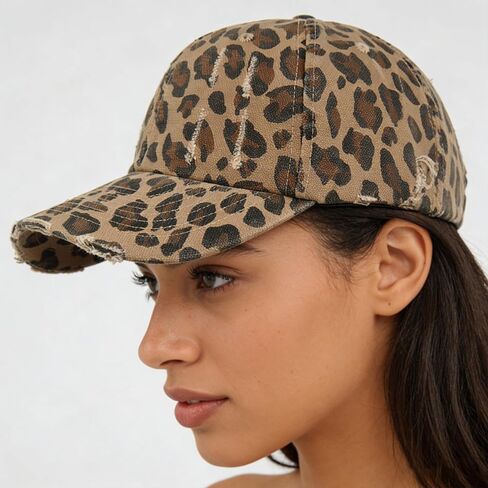 Woman Man Leopard Print Baseball Cap - Adjustable Ponytail Outdoor Golf Sun Hat Trucker Cap in Kuwait