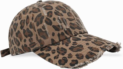 Woman Man Leopard Print Baseball Cap - Adjustable Ponytail Outdoor Golf Sun Hat Trucker Cap in Kuwait