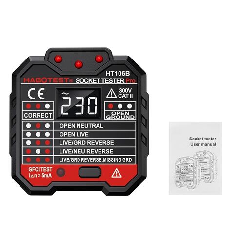 Socket Outlet Tester Voltage Detector Electric Circuit Breaker Ground Zero Line Polarity Phase Check(HT106E UK Plug) in Saudi Arabia
