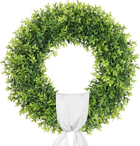 24-26 Inch Large Boxwood Wreath Spring Summer with Sash Artificial Green Wreaths for Front Door Farmhous Wedding Window Hanging Wall All Year Round Indoor & Outdoor St Patrick's Day Decor in Saudi Arabia
