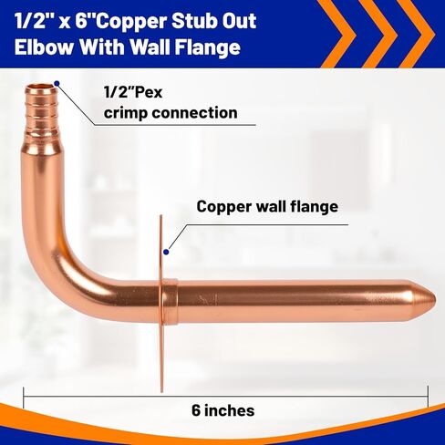 (Znkiok®10 Pack) تركيبات Pex مقاس 1/2 بوصة، كوع خارجي من النحاس مع شفة حائط 1/2 بوصة × 6 بوصة، لأنظمة السباكة Pex B وC، معتمد من UPC، NSF/ANSI 61. in Kuwait