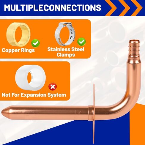 (Znkiok®10 Pack) تركيبات Pex مقاس 1/2 بوصة، كوع خارجي من النحاس مع شفة حائط 1/2 بوصة × 6 بوصة، لأنظمة السباكة Pex B وC، معتمد من UPC، NSF/ANSI 61. in Kuwait