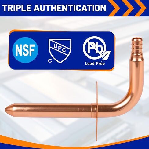 (Znkiok®10 Pack) تركيبات Pex مقاس 1/2 بوصة، كوع خارجي من النحاس مع شفة حائط 1/2 بوصة × 6 بوصة، لأنظمة السباكة Pex B وC، معتمد من UPC، NSF/ANSI 61. in Kuwait
