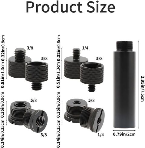 13-Pack Microphone Stand Adapter Set with Extension Tube, 3/8 to 5/8 and 1/4 Threaded Screw Mount, Black Aluminum Alloy for Mic Boom Arm, Tripod, Projector Stand and Lighting Equipment in Kuwait
