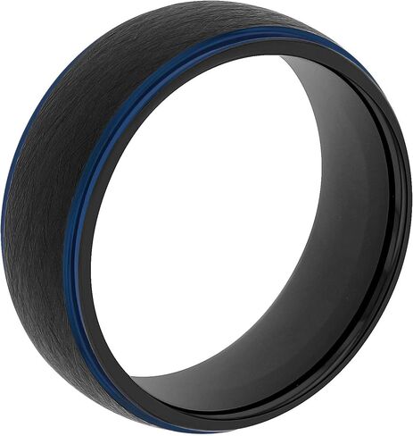 Men’s Tantalum Carbide 8mm Black Wire Brushed Finish w/Step Edge & Black Interior Wedding Band, Mens Ring in Saudi Arabia