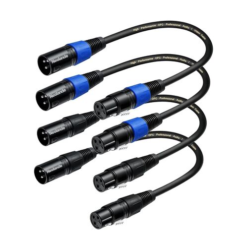4 عبوات من كابلات XLR قصيرة إلى XLR - بطول 1 قدم، و3 دبابيس ذكر إلى أنثى سلك ميكروفون، (OFC) كابل صوت XLR متوازن لميكروفون الخلاط DMX in Kuwait