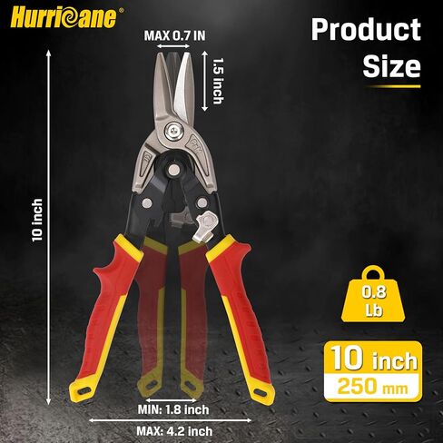 HURRICANE 10 Inch Aviation Tin Snips, Premium CR-MO Blade Straight Cut Metal Shears, High-Leverage for Sheet Metal, HVAC, Gutter and DIY Projects, with Safety Lock & Comfort Grip Handle in Kuwait