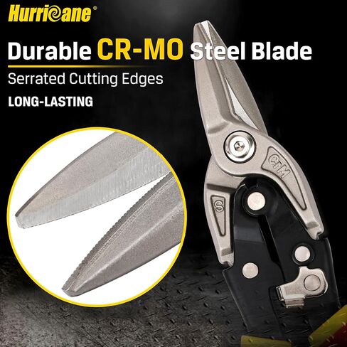 HURRICANE 10 Inch Aviation Tin Snips, Premium CR-MO Blade Straight Cut Metal Shears, High-Leverage for Sheet Metal, HVAC, Gutter and DIY Projects, with Safety Lock & Comfort Grip Handle in Kuwait