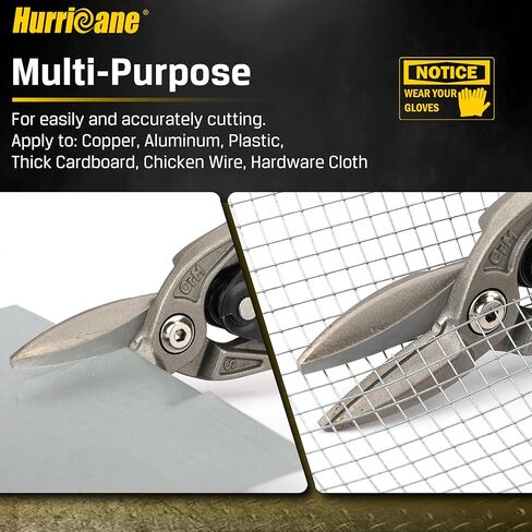 HURRICANE 10 Inch Aviation Tin Snips, Premium CR-MO Blade Straight Cut Metal Shears, High-Leverage for Sheet Metal, HVAC, Gutter and DIY Projects, with Safety Lock & Comfort Grip Handle in Kuwait