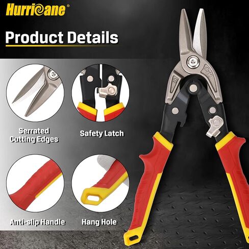 HURRICANE 10 Inch Aviation Tin Snips, Premium CR-MO Blade Straight Cut Metal Shears, High-Leverage for Sheet Metal, HVAC, Gutter and DIY Projects, with Safety Lock & Comfort Grip Handle in Kuwait