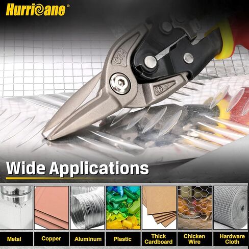 HURRICANE 10 Inch Aviation Tin Snips, Premium CR-MO Blade Straight Cut Metal Shears, High-Leverage for Sheet Metal, HVAC, Gutter and DIY Projects, with Safety Lock & Comfort Grip Handle in Kuwait