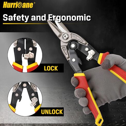 HURRICANE 10 Inch Aviation Tin Snips, Premium CR-MO Blade Straight Cut Metal Shears, High-Leverage for Sheet Metal, HVAC, Gutter and DIY Projects, with Safety Lock & Comfort Grip Handle in Kuwait