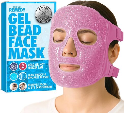 Perfect Remedy Ice Face Mask and Cooling Eye Masks for Puffy Eyes, Versatile Gel Bead Face Ice Pack and Cooling Eye Kit for Overall Facial Tension and Discomfort, Use for Hot or Cold Therapy (Blue) in Kuwait