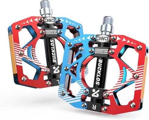 BUCKLOS MTB Bike Flat Pedals with Reflectors,Large Platform Mountain Non Slip CNC Aluminum Alloy Bicycle Pedals Sealed Bearing 9/16" Adult in Kuwait