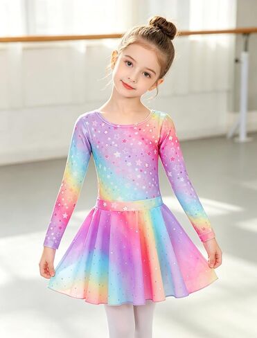MdnMd Toddler Girl's Ballet Long Sleeve Leotards Dance Tights Skirt Combo Bow Back Star Meteor Dresses Outfit in Saudi Arabia