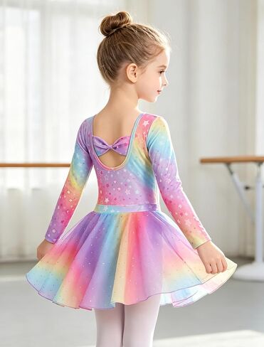 MdnMd Toddler Girl's Ballet Long Sleeve Leotards Dance Tights Skirt Combo Bow Back Star Meteor Dresses Outfit in Saudi Arabia