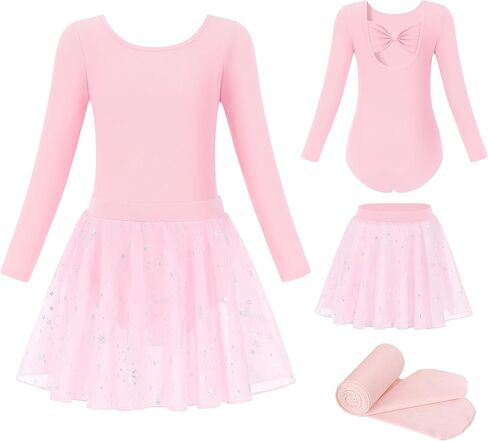 MdnMd Toddler Girl's Ballet Long Sleeve Leotards Dance Tights Skirt Combo Bow Back Star Meteor Dresses Outfit in Saudi Arabia
