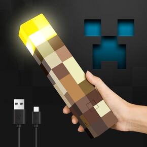 Pixels Brownstone Torch Light for Mounts to The Wall or Hand Held USB Rechargeable Upgrade Slow Fade Function 11-Inch LED Torch Room Decoration Perfect for Gamers Costume Cosplay Role Play