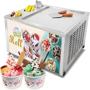 Kolice Countertop Commercial 18x18 inches Single Square Fried Ice Cream Machine with 3 Tanks, Roll Ice Cream Machine AUTO DEFROST, PCB of Smart AI Temp. Controller