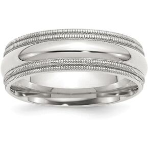Solid 925 Sterling Silver 7mm Comfort Fit Double Milgrain Wedding Band Ring