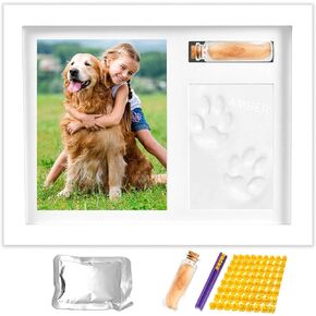 Dog or Cat Paw Print Kit with Trinkets,Pet paw Print Impression kit with Clay,Wooden Dog Picture Frame,Personalized Gift Keepsake for Pet Lovers-Black