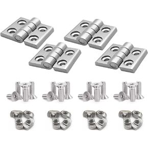 1" x 1" 1010 Series Aluminum Extrusion Profiles Frame Hinge Install Kit Connector Set, 4pcs Zinc Alloy Hinge with T-Nuts Hex Screw Bolt for 1 Inch x 1 Inch Extrusion Profiles Rail