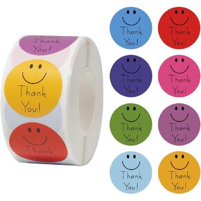 500 Pcs Smiley Thank You Stickers 1 inch, Thank You Sticker Roll, Thank You Stickers Small Business, Adhesive Labels for Thank You Stickers Small Business Packaging (1 Pack)