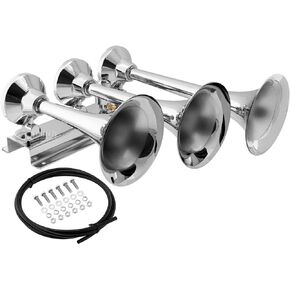 Vixen Horns Train Horn for Truck/Car. 3 Air Horn Chrome Plated Heavy Duty Trumpets. Super Loud dB. Fits 12v Vehicles like Semi/Pickup/Jeep/RV/SUV VXH3418C
