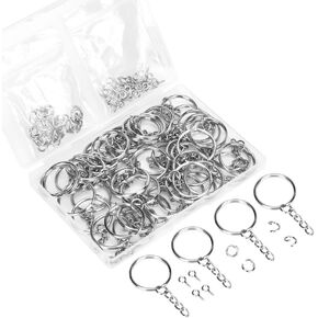 150PCS Key Chain Rings Kit, 1inch Key Chain Rings, Includes 50pcs Key Chain Rings with Chain, 50pcs Jump Ring and 50pcs Screw Eye Pins, for Crafts and Jewelry Making Key Chain Making Hardware Supplies