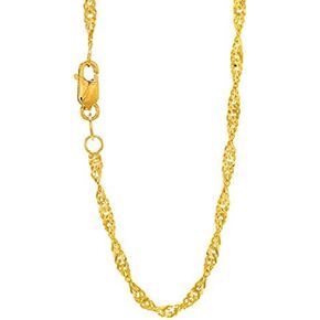 14k Solid Gold Yellow Or White 1.5 mm Singapore Chain Necklace 16" 18" 20" 24" Lobster Claw Clasp