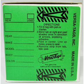 GREEN - Genuine Versa-Tag Green Key Tags, Self-Protecting (250 tags per box with "Chrome" plated steel rings)