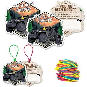 لقد بطاقة، علامات بطة بطة، بطاقة ألعاب البط، علامات بطة، بطة مطاطية للعلامات، تصميم سيارة الدفع الرباعي باللون الأصفر والأحمر، مع فتحة دائرية وأشرطة مطاطية 50 عبوة (أحمر) in Kuwait