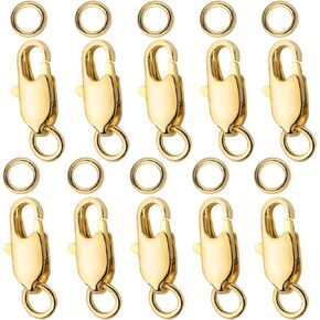 10Pcs 18k Gold Lobster Clasps for Jewelry Making - Lobster Claw Clasp Filled with Closed Jump, Jewelry Clasp, Bracelet Clasps and Closures, Lobster Claw Clasps with Jump Rings for DIY Necklace Bracele