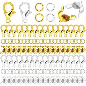 1350 Pieces Jewelry Making Accessories Set Includes 800 Pieces Open Jump Ring Connectors 400 Pieces Bead Tips Knot Covers and 150 Pieces Lobster Claw Clasps for Jewelry Making DIY (Gold & Silver)