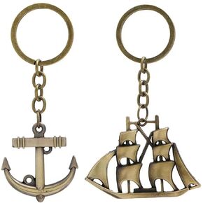 Cute Keychain Set, 2 Pieces, Vintage Bronze Metal Funny Key Ring Pendant Charms Gift Accessories for Women Men (Anchor/Sailboat)