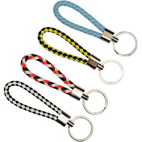 4 Packs PU Leather Keychain with 1.2" Stainless Steel Keyring for Men and Women - Unisex Colorful Braided Creative Accessories for Car Key - Decoration Lanyard Strap for Bag Wallet Purse