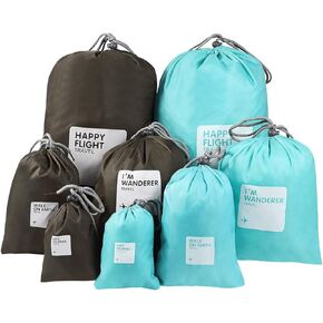 BESPORTBLE 8PCS Waterproof Dry Drawstring Bags Storage Packing Bag for Sports Outdoor Traveling (Light Blue+Brown)