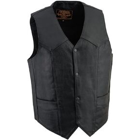 Milwaukee Leather SH1310 Men's Black Leather Classic V-Neck Motorcycle Rider Vest w/Snap Button Closure