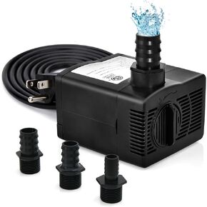 Goplus 240GPH Submersible Water Pump (900L/H, 22W), Ultra Quiet Fountain Water Pump with 7.2ft High Lift, 6ft Power Cord and 3 Nozzles for Fish Tank, Hydroponic, Pond, Aquarium (240GPH)